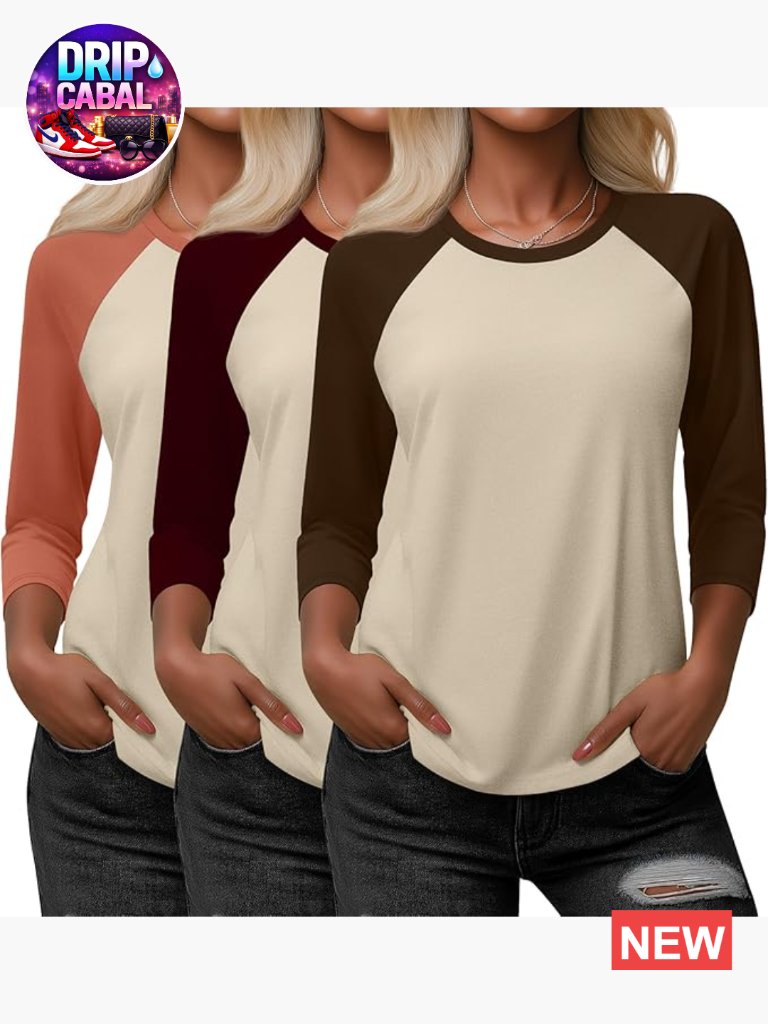 3/4 Sleeve Raglan Baseball Tees, Polyester Cotton Spandex Blend, Crew Neck